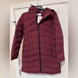 NEW Calvin Klein Women’s Hooded Puffer Coat - Dark Crimson, Medium